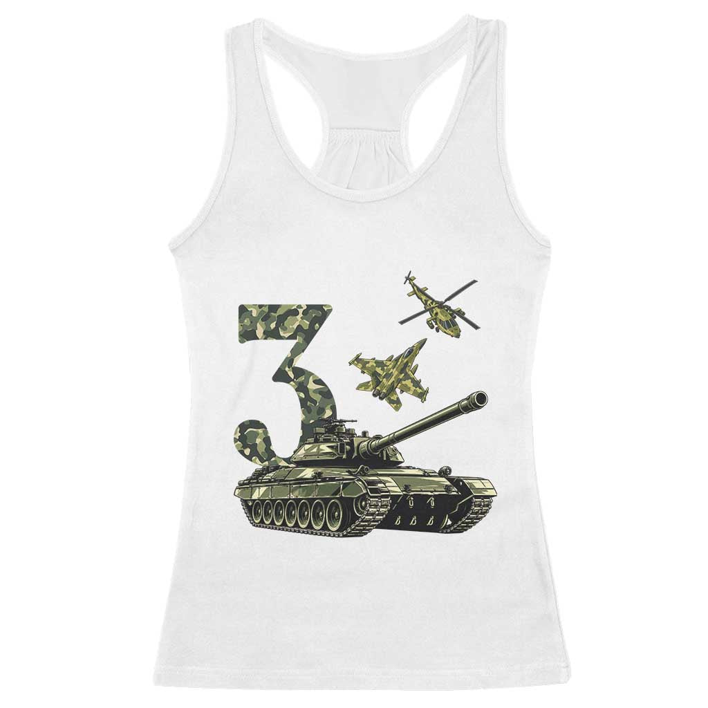 Cute Little Soldier 3rd Birthday Racerback Tank Top Camo Tank Tiny Trooper Party