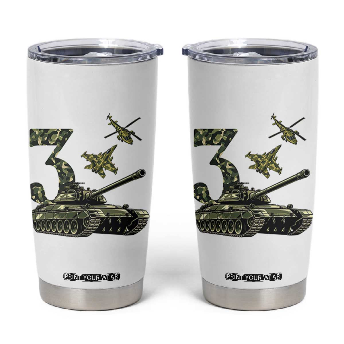 Cute Little Soldier 3rd Birthday Tumbler Cup Camo Tank Tiny Trooper Party
