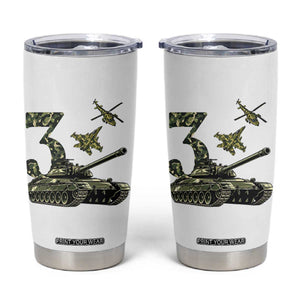 Cute Little Soldier 3rd Birthday Tumbler Cup Camo Tank Tiny Trooper Party
