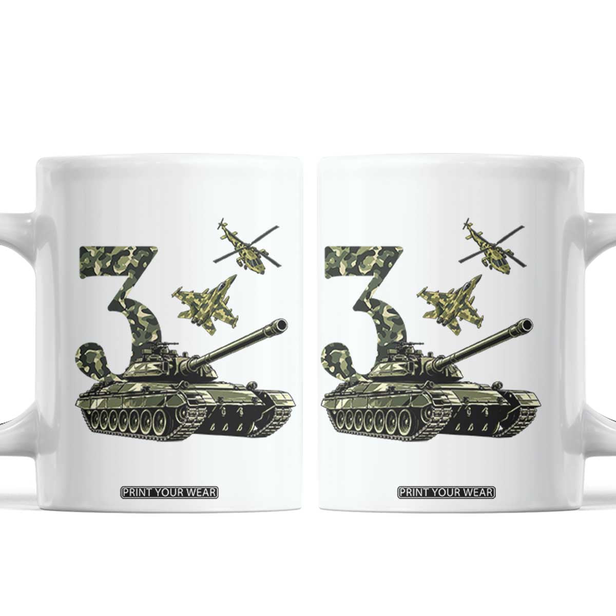 Cute Little Soldier 3rd Birthday Coffee Mug Camo Tank Tiny Trooper Party