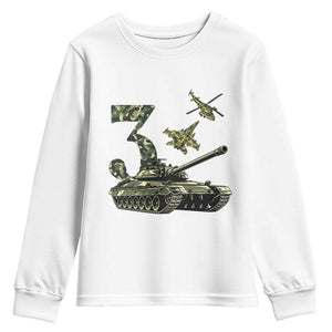 Cute Little Soldier 3rd Birthday Youth Sweatshirt Camo Tank Tiny Trooper Party