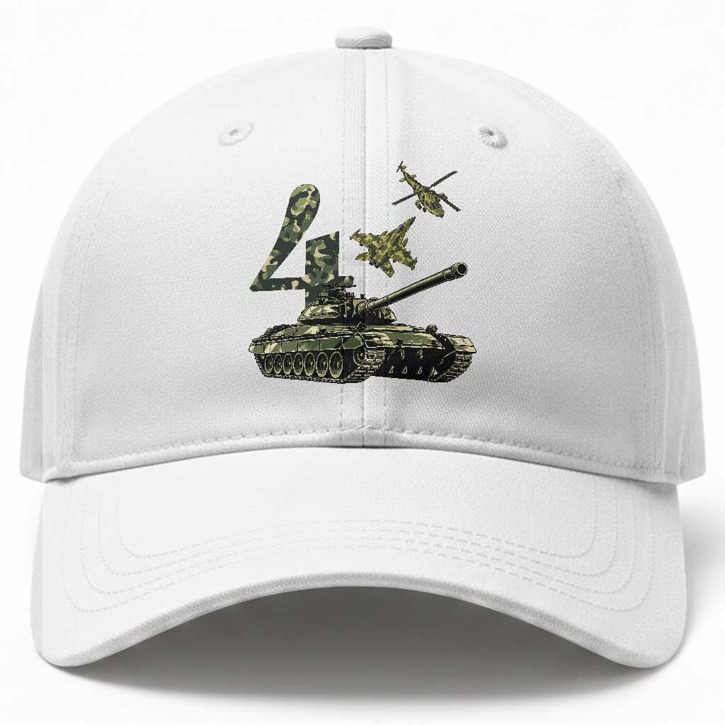 Cute Little Soldier 4th Birthday Baseball Cap Camo Tank Tiny Trooper Party