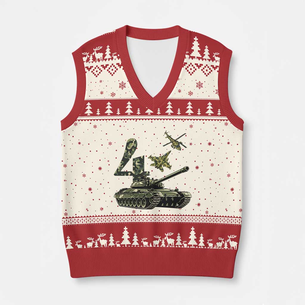 Cute Little Soldier 4th Birthday V-Neck Knit Sweater Vest Camo Tank Tiny Trooper Party
