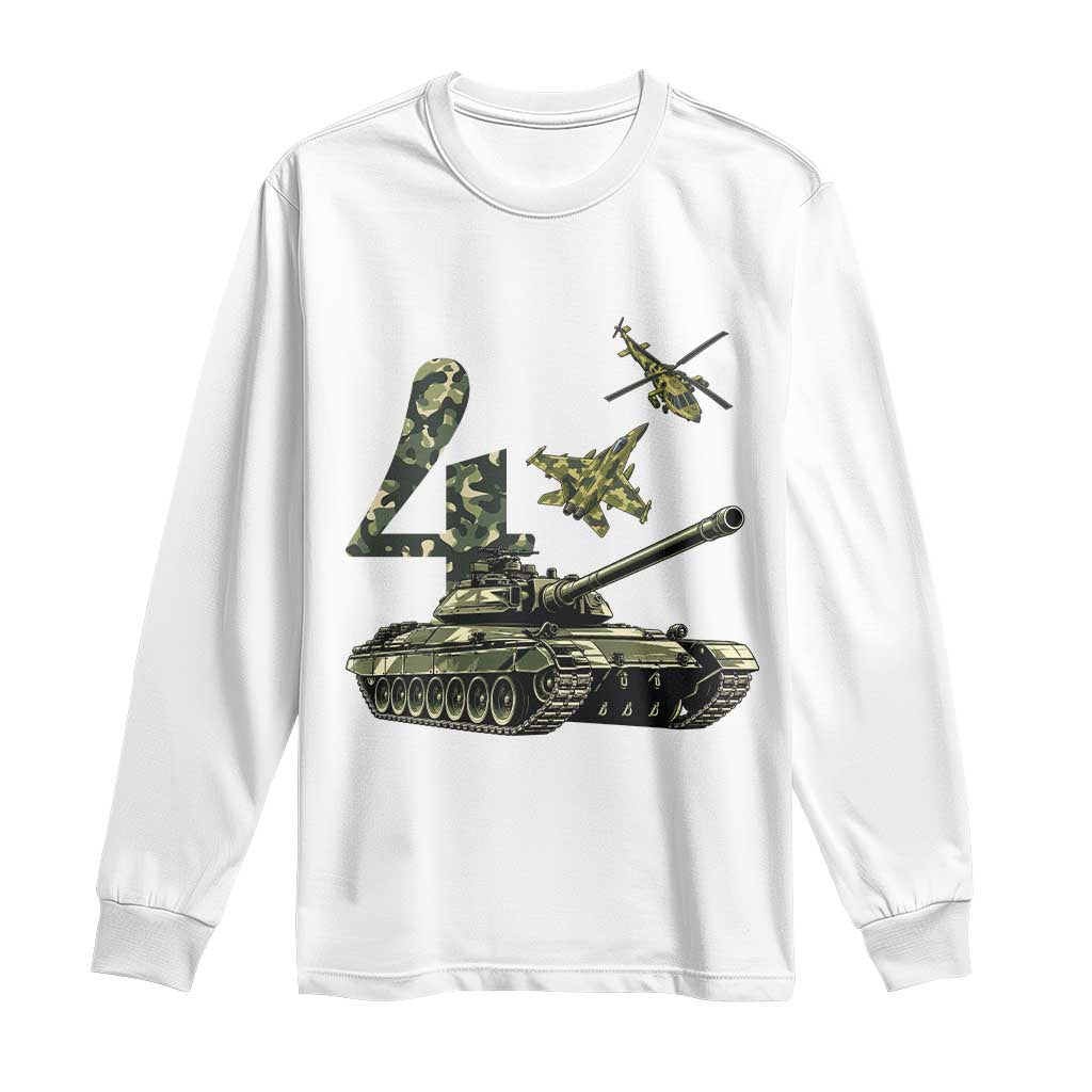Cute Little Soldier 4th Birthday Long Sleeve Shirt Camo Tank Tiny Trooper Party