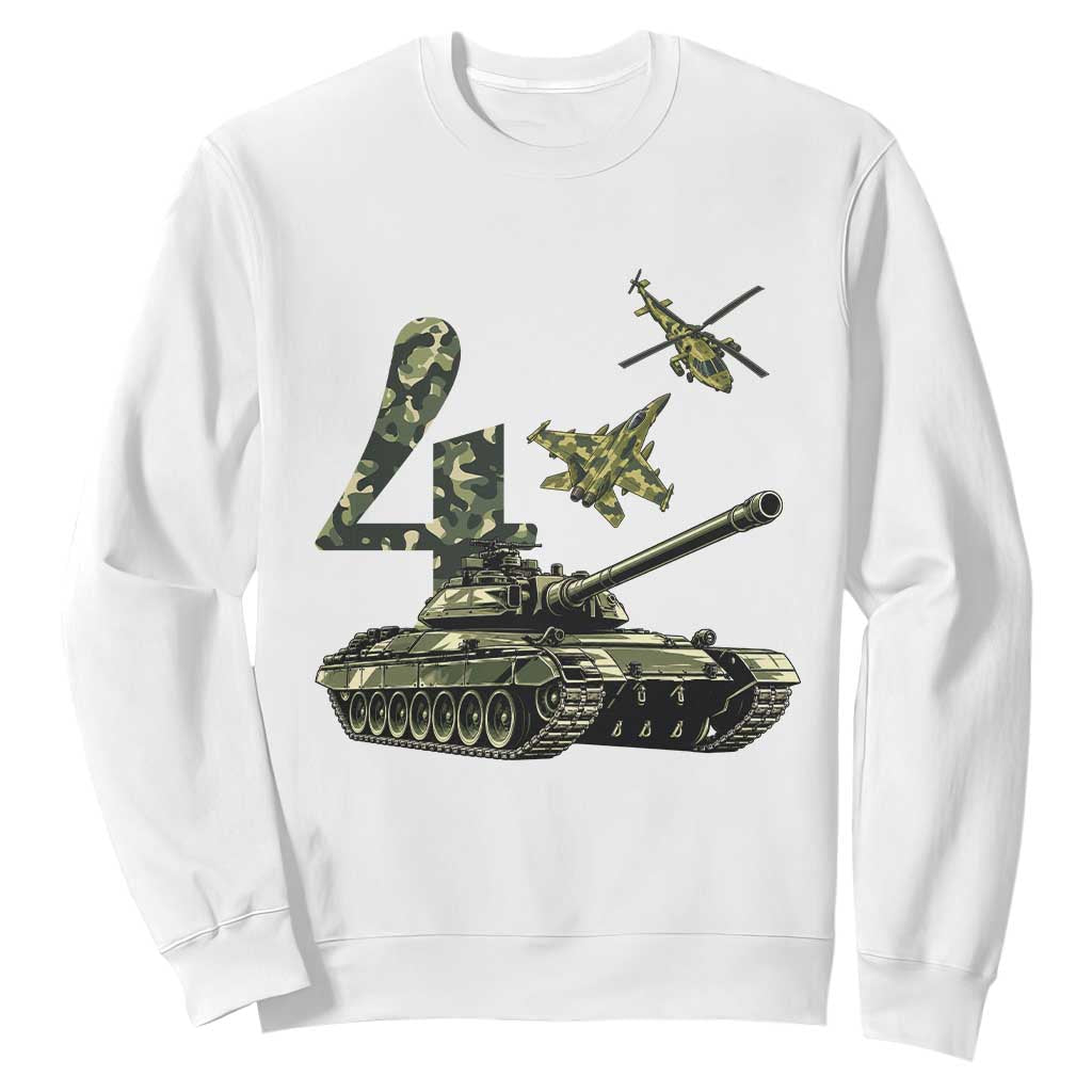 Cute Little Soldier 4th Birthday Sweatshirt Camo Tank Tiny Trooper Party