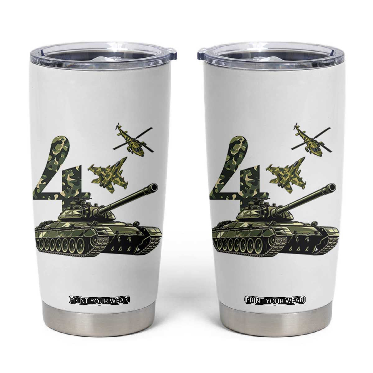 Cute Little Soldier 4th Birthday Tumbler Cup Camo Tank Tiny Trooper Party