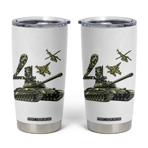 Cute Little Soldier 4th Birthday Tumbler Cup Camo Tank Tiny Trooper Party