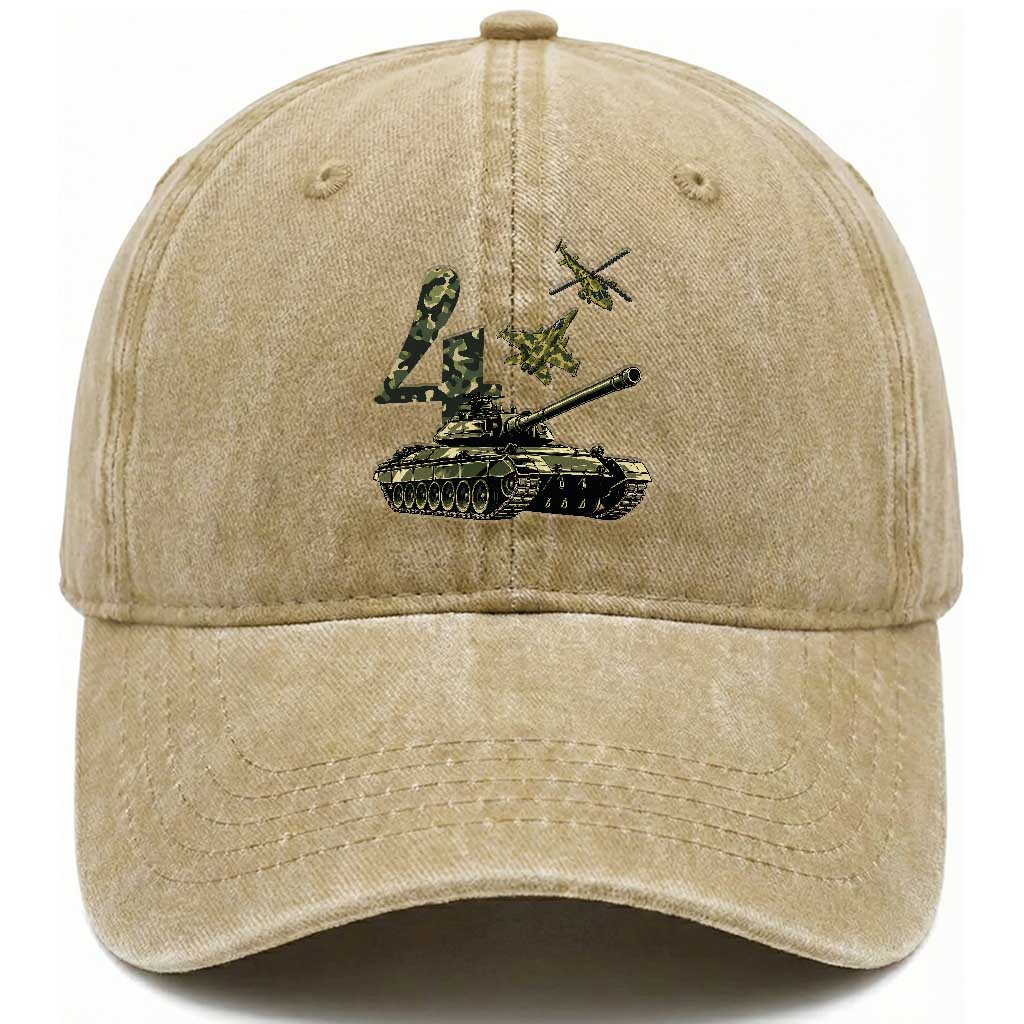 Cute Little Soldier 4th Birthday Washed Cotton Baseball Cap Camo Tank Tiny Trooper Party