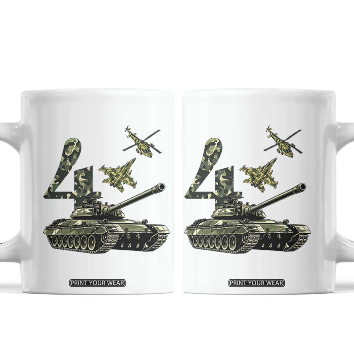 Cute Little Soldier 4th Birthday Coffee Mug Camo Tank Tiny Trooper Party