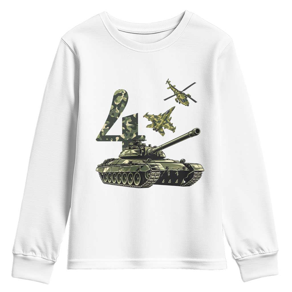 Cute Little Soldier 4th Birthday Youth Sweatshirt Camo Tank Tiny Trooper Party