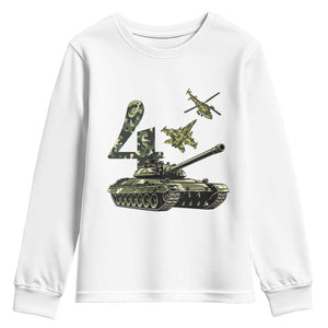 Cute Little Soldier 4th Birthday Youth Sweatshirt Camo Tank Tiny Trooper Party