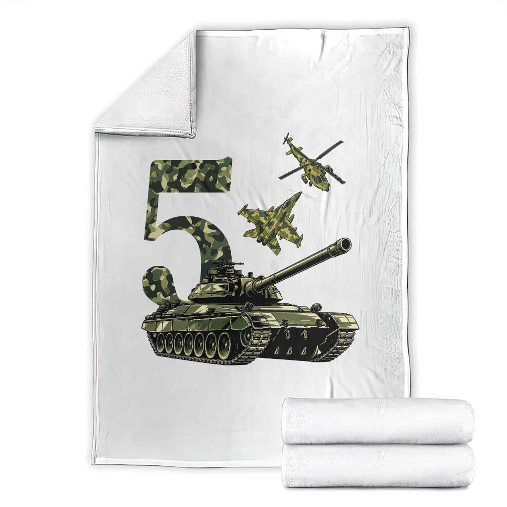 Cute Little Soldier 5th Birthday Throw Blanket Camo Tank Tiny Trooper Party