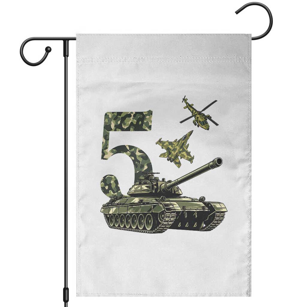 Cute Little Soldier 5th Birthday Garden Flag Camo Tank Tiny Trooper Party