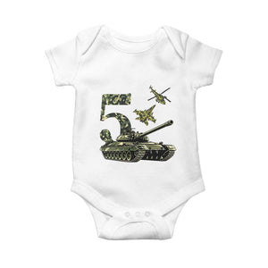 Cute Little Soldier 5th Birthday Baby Onesie Camo Tank Tiny Trooper Party