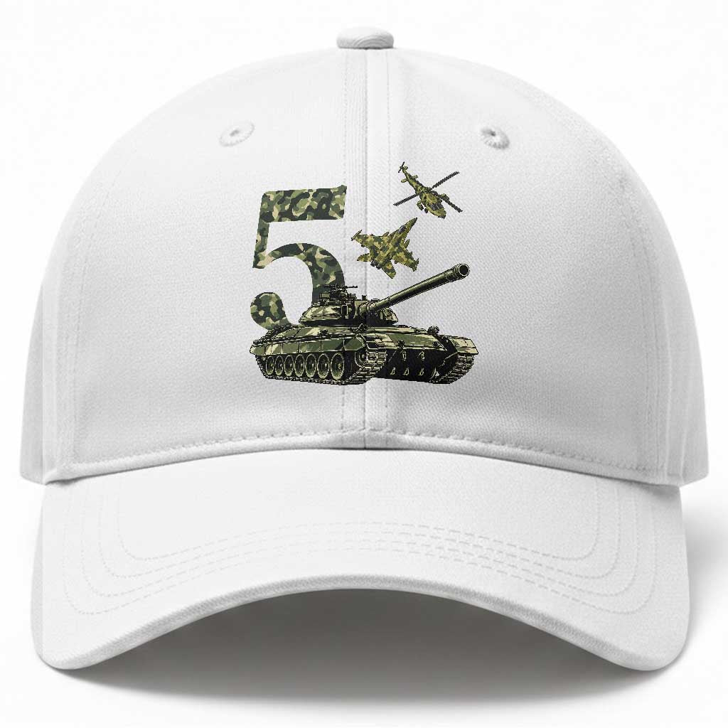 Cute Little Soldier 5th Birthday Baseball Cap Camo Tank Tiny Trooper Party
