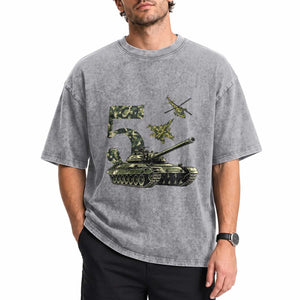 Cute Little Soldier 5th Birthday Washed Cotton T-Shirt Camo Tank Tiny Trooper Party