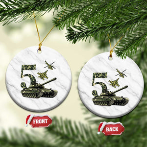 Cute Little Soldier 5th Birthday Ceramic Ornament Camo Tank Tiny Trooper Party