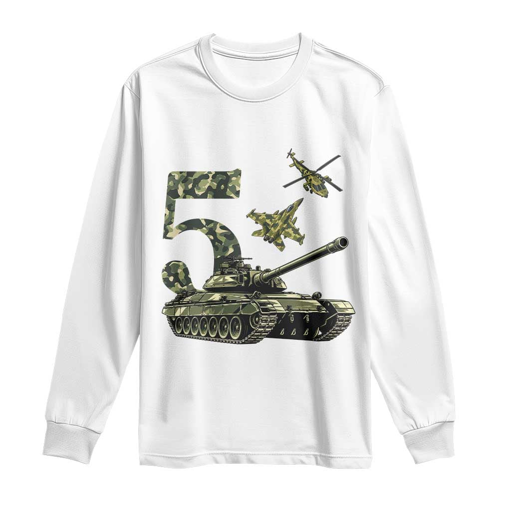 Cute Little Soldier 5th Birthday Long Sleeve Shirt Camo Tank Tiny Trooper Party