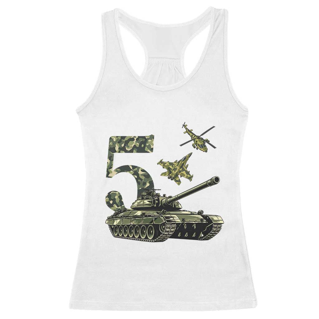 Cute Little Soldier 5th Birthday Racerback Tank Top Camo Tank Tiny Trooper Party