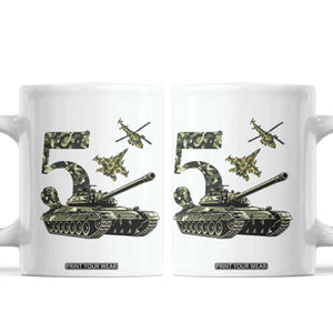 Cute Little Soldier 5th Birthday Coffee Mug Camo Tank Tiny Trooper Party
