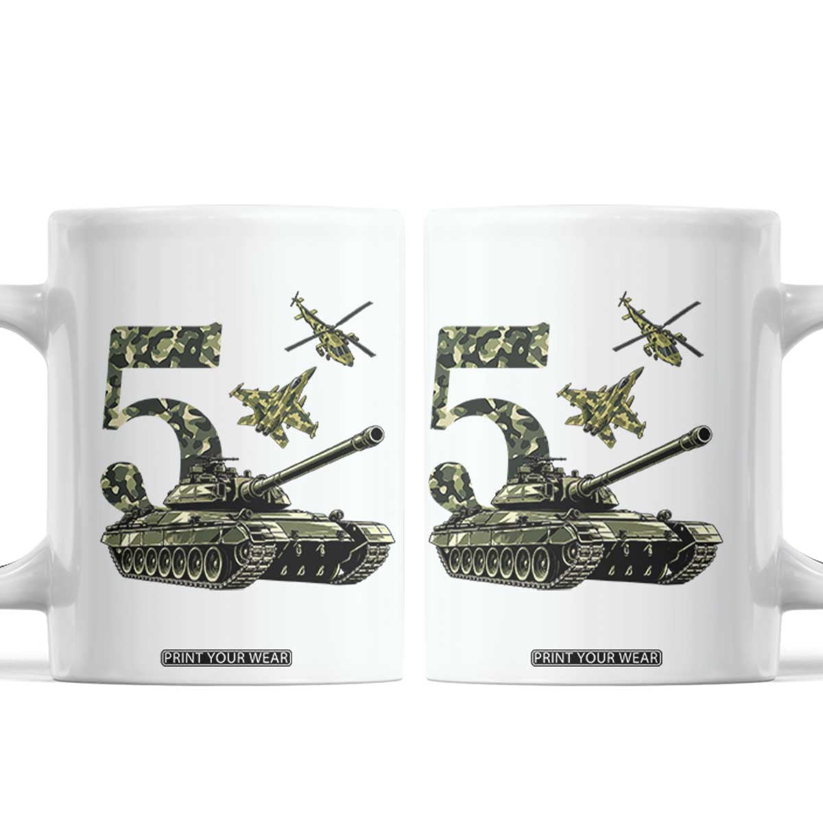 Cute Little Soldier 5th Birthday Coffee Mug Camo Tank Tiny Trooper Party