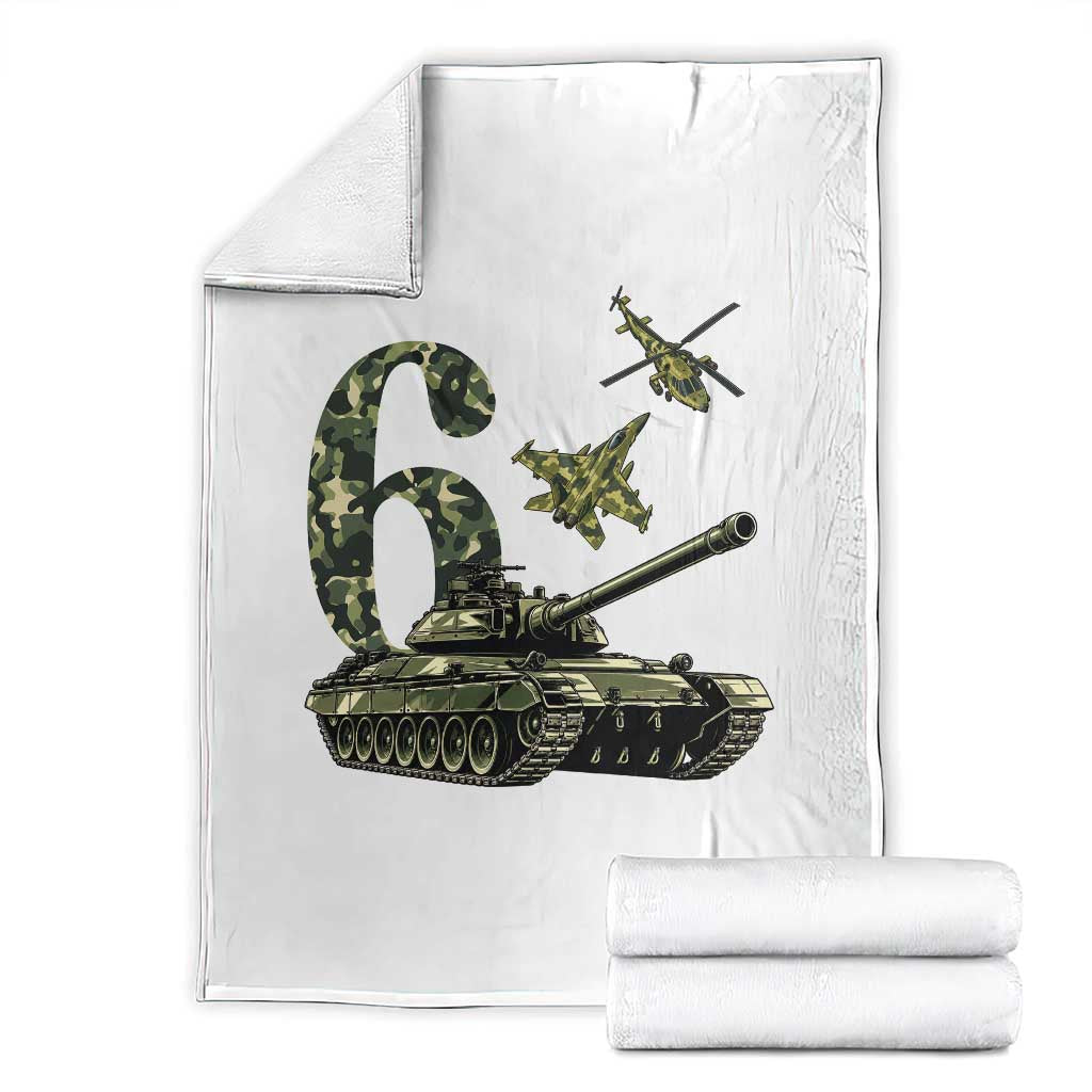 Cute Little Soldier 6th Birthday Throw Blanket Camo Tank Tiny Trooper Party