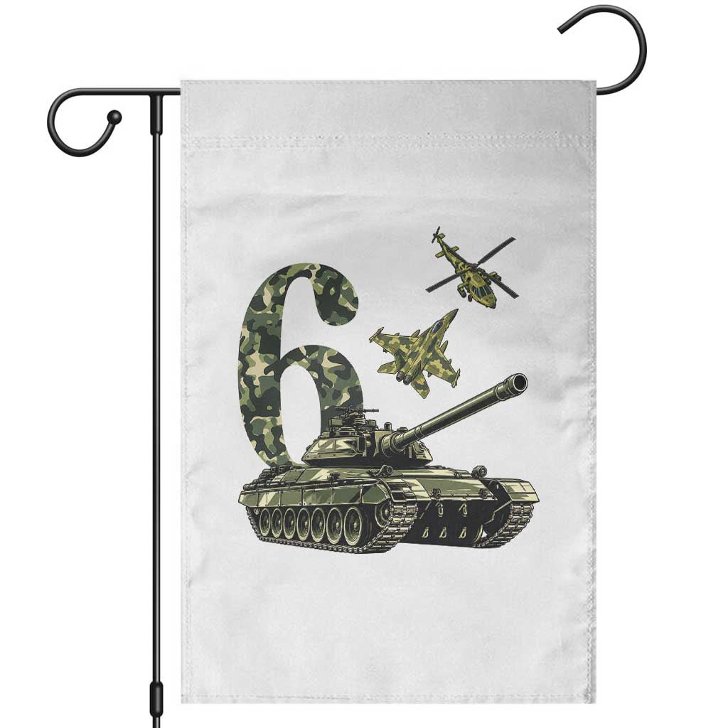 Cute Little Soldier 6th Birthday Garden Flag Camo Tank Tiny Trooper Party