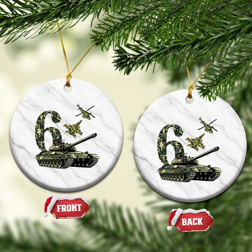 Cute Little Soldier 6th Birthday Ceramic Ornament Camo Tank Tiny Trooper Party