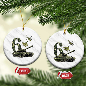 Cute Little Soldier 6th Birthday Ceramic Ornament Camo Tank Tiny Trooper Party