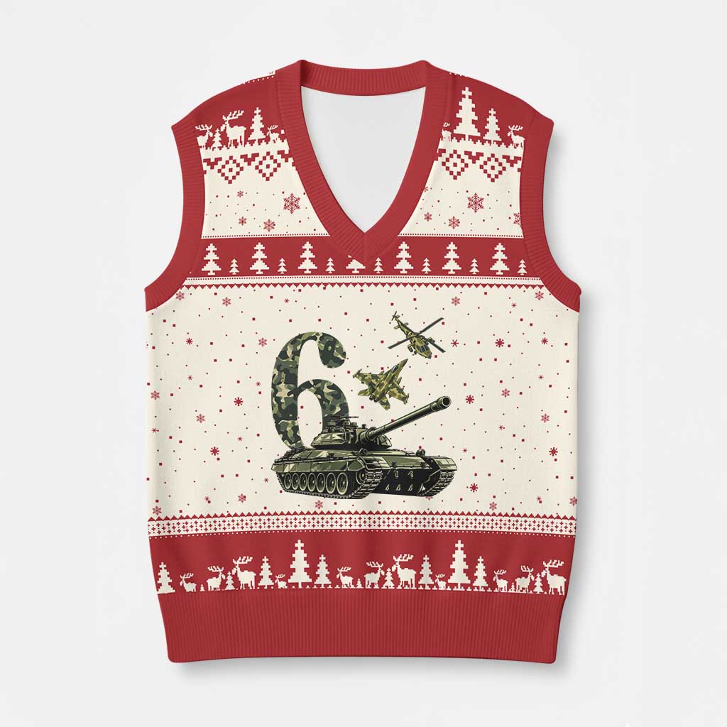Cute Little Soldier 6th Birthday V-Neck Knit Sweater Vest Camo Tank Tiny Trooper Party