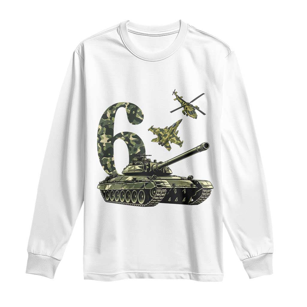 Cute Little Soldier 6th Birthday Long Sleeve Shirt Camo Tank Tiny Trooper Party