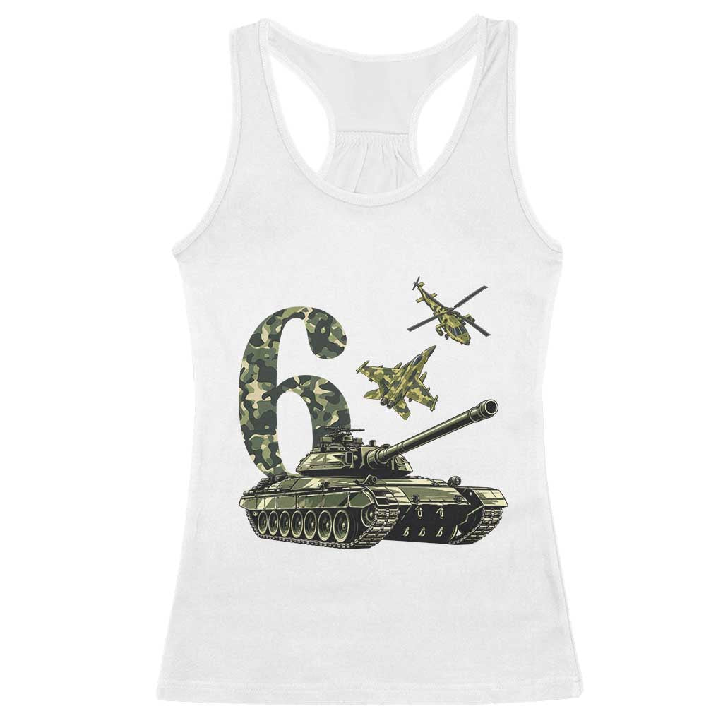 Cute Little Soldier 6th Birthday Racerback Tank Top Camo Tank Tiny Trooper Party