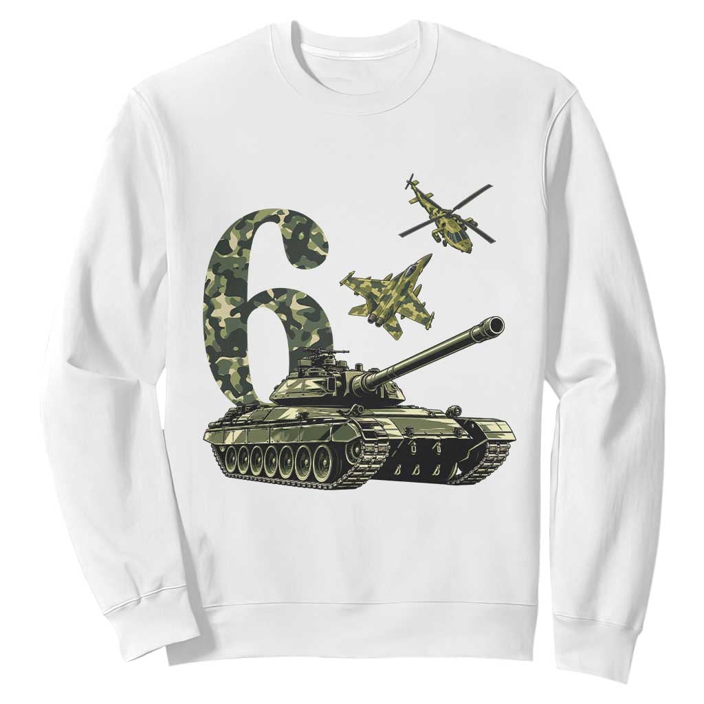 Cute Little Soldier 6th Birthday Sweatshirt Camo Tank Tiny Trooper Party