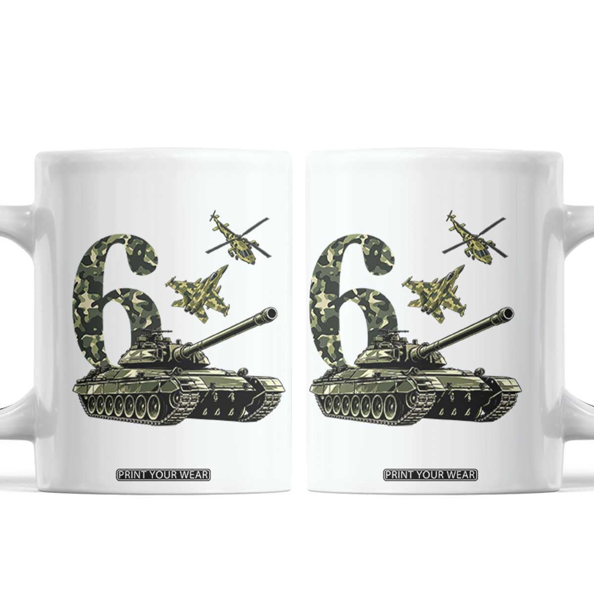 Cute Little Soldier 6th Birthday Coffee Mug Camo Tank Tiny Trooper Party