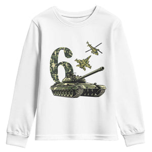 Cute Little Soldier 6th Birthday Youth Sweatshirt Camo Tank Tiny Trooper Party