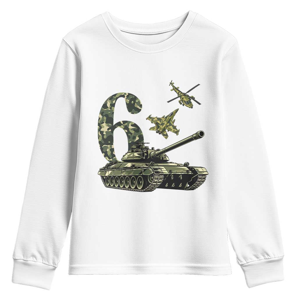Cute Little Soldier 6th Birthday Youth Sweatshirt Camo Tank Tiny Trooper Party