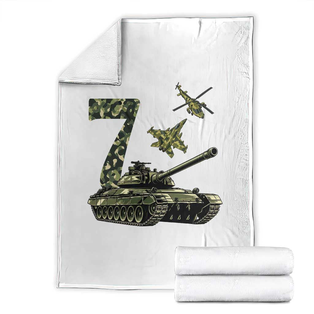 Cute Little Soldier 7th Birthday Throw Blanket Camo Tank Tiny Trooper Party