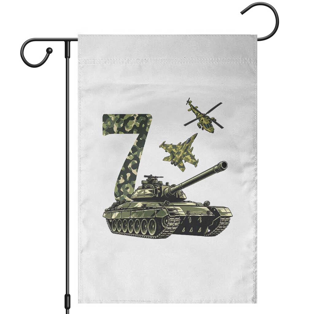 Cute Little Soldier 7th Birthday Garden Flag Camo Tank Tiny Trooper Party