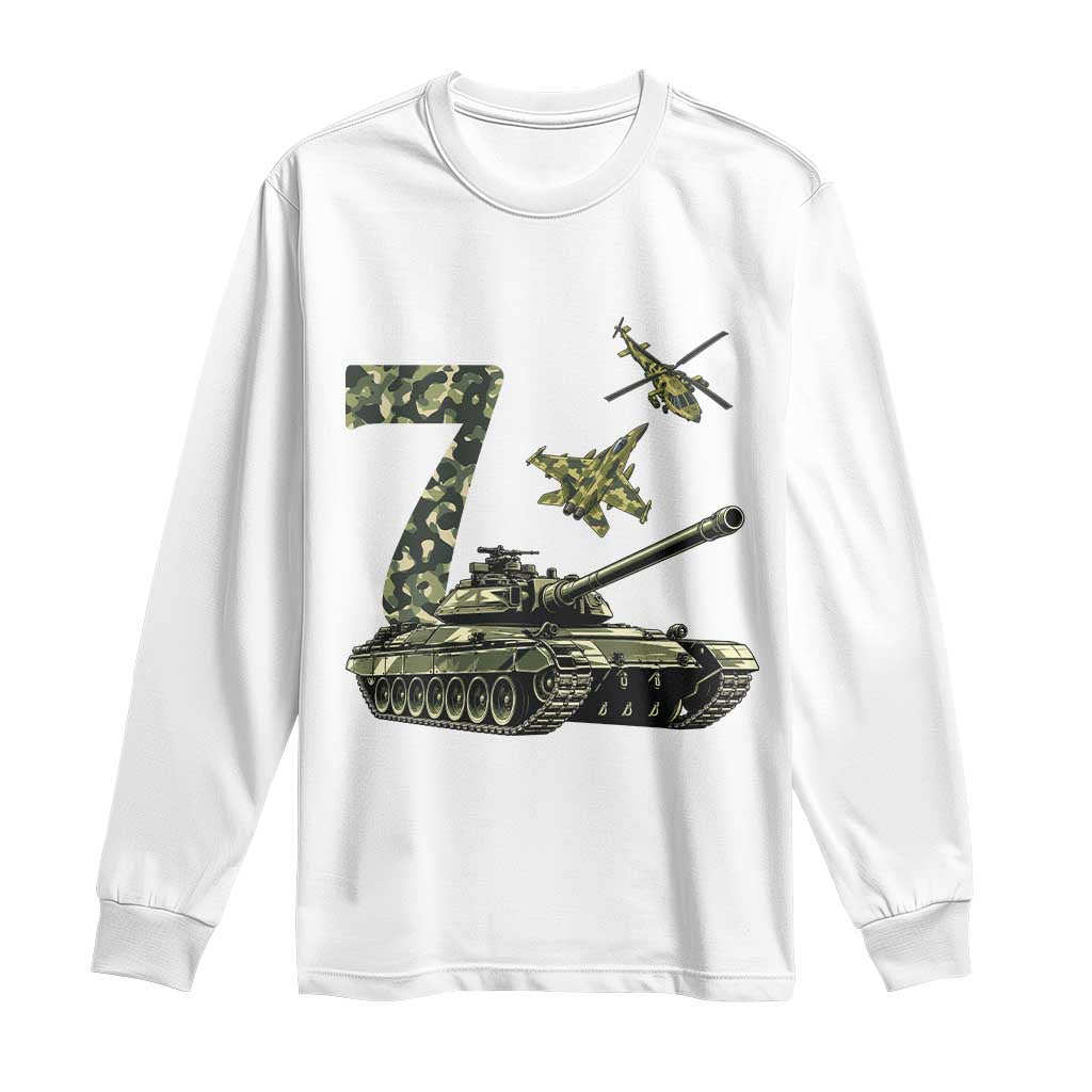 Cute Little Soldier 7th Birthday Long Sleeve Shirt Camo Tank Tiny Trooper Party