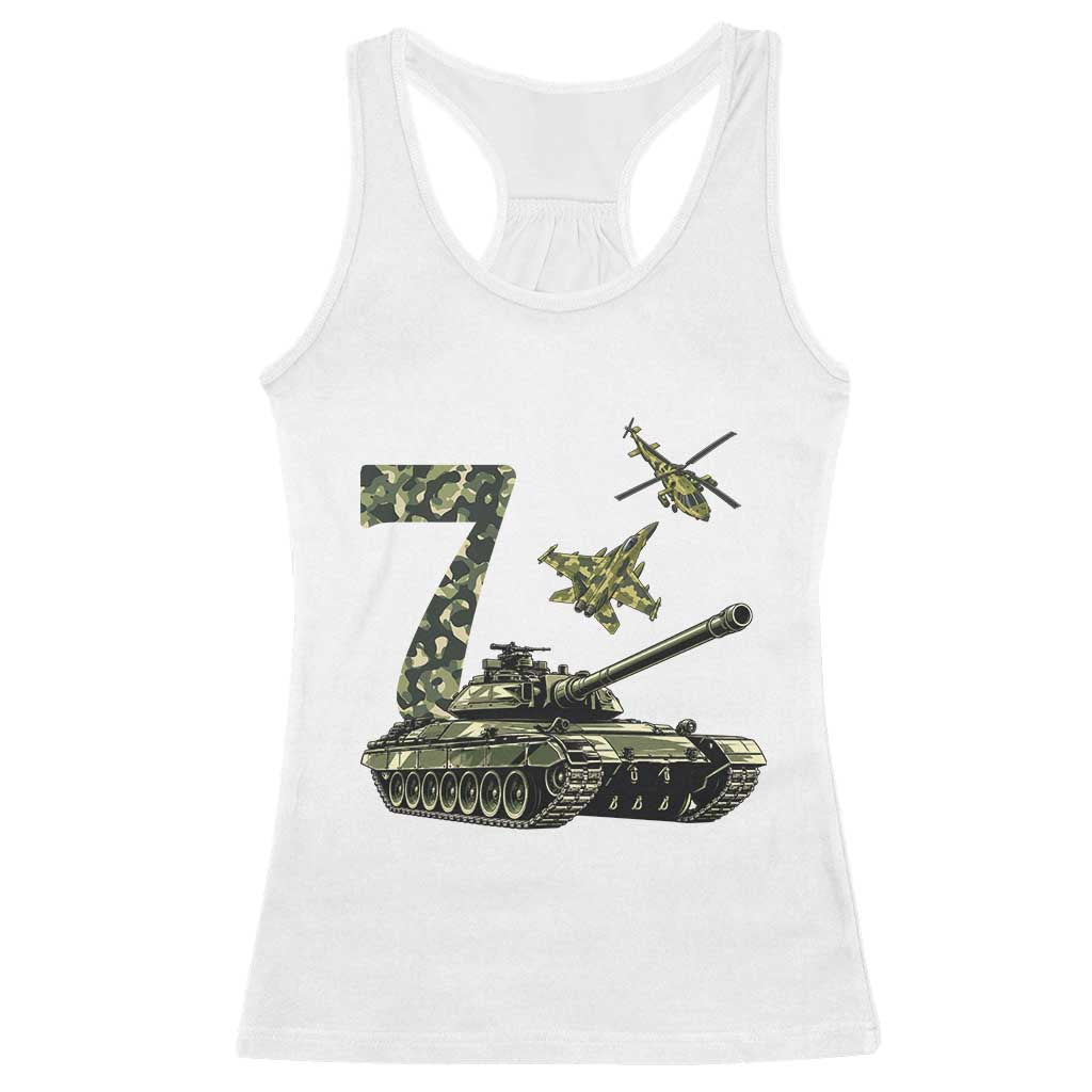 Cute Little Soldier 7th Birthday Racerback Tank Top Camo Tank Tiny Trooper Party