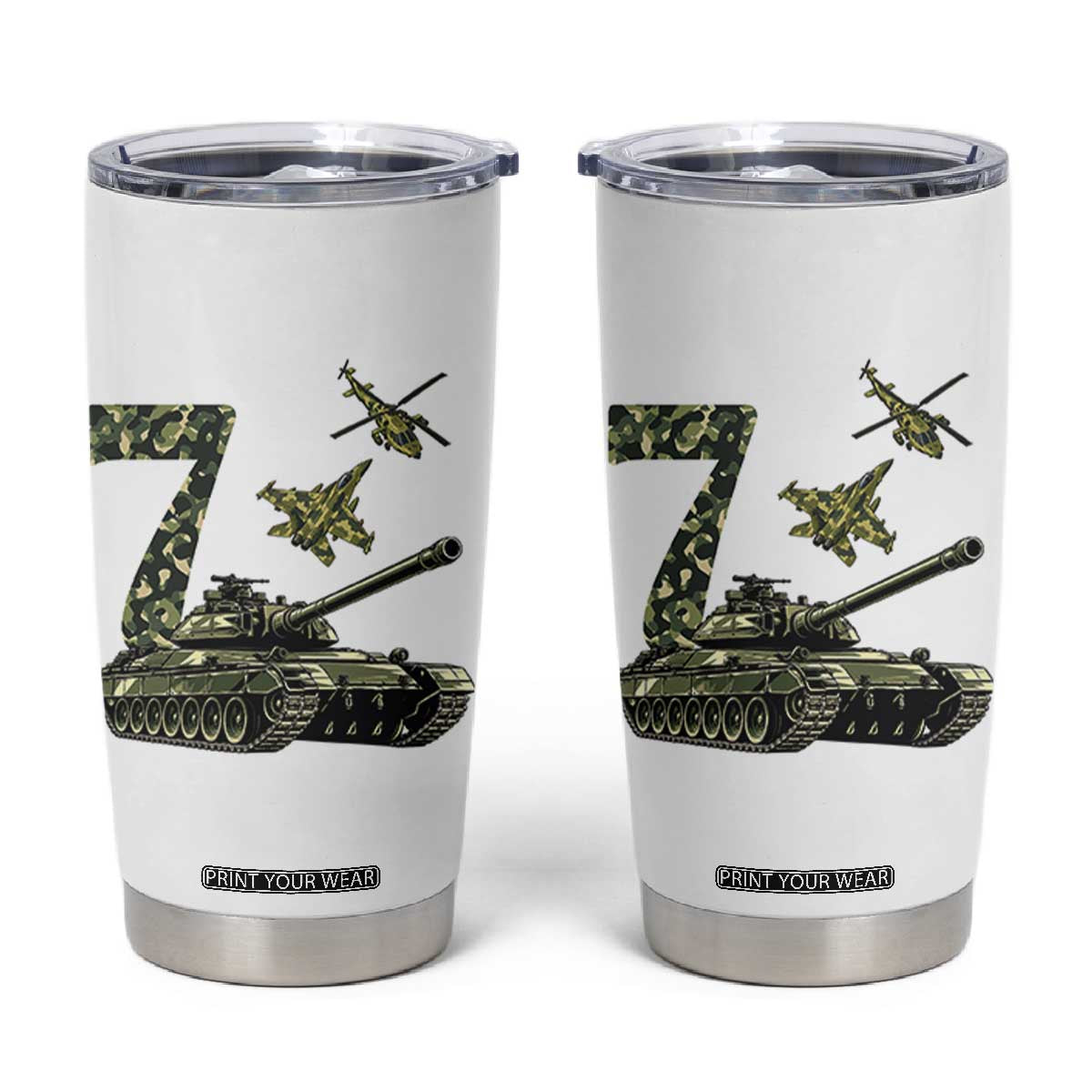 Cute Little Soldier 7th Birthday Tumbler Cup Camo Tank Tiny Trooper Party