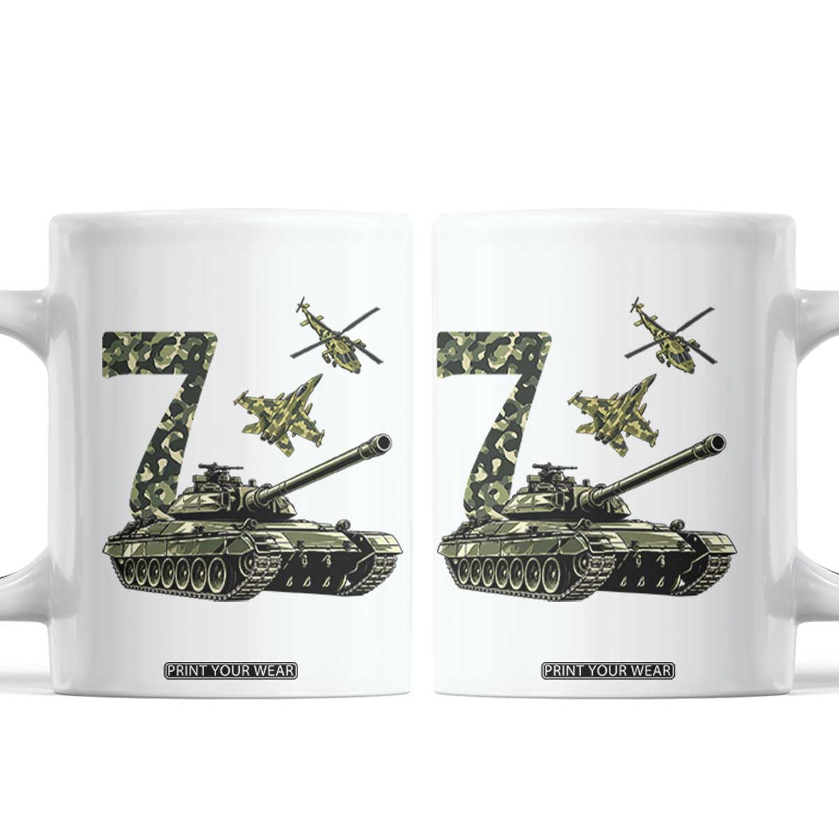 Cute Little Soldier 7th Birthday Coffee Mug Camo Tank Tiny Trooper Party