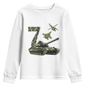 Cute Little Soldier 7th Birthday Youth Sweatshirt Camo Tank Tiny Trooper Party