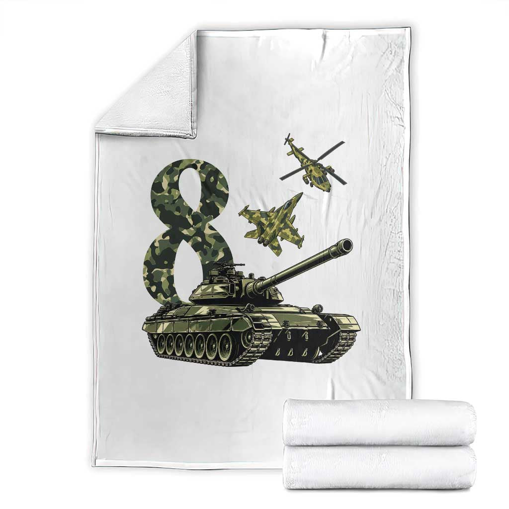 Cute Little Soldier 8th Birthday Throw Blanket Camo Tank Tiny Trooper Party