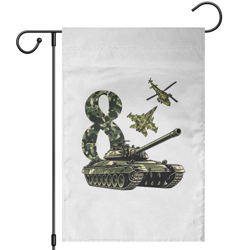 Cute Little Soldier 8th Birthday Garden Flag Camo Tank Tiny Trooper Party