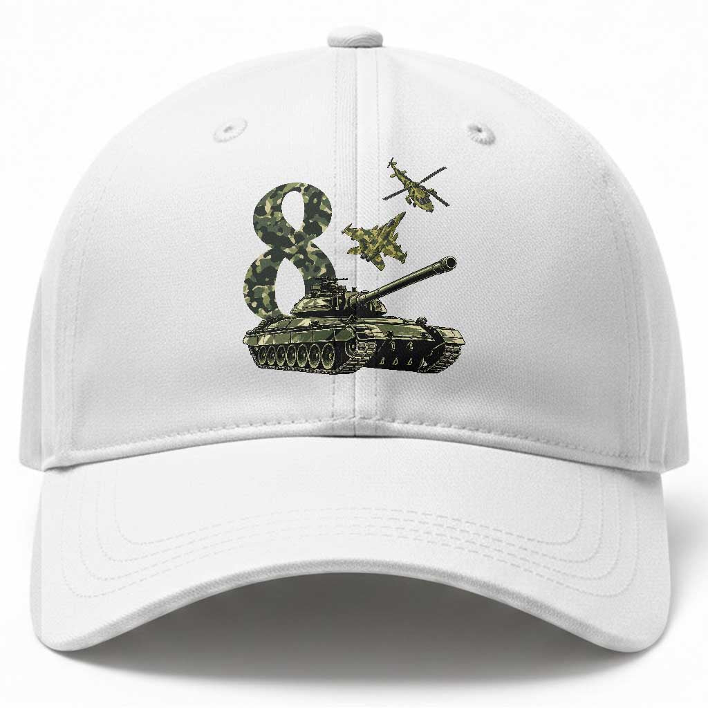 Cute Little Soldier 8th Birthday Baseball Cap Camo Tank Tiny Trooper Party