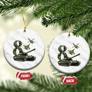 Cute Little Soldier 8th Birthday Ceramic Ornament Camo Tank Tiny Trooper Party
