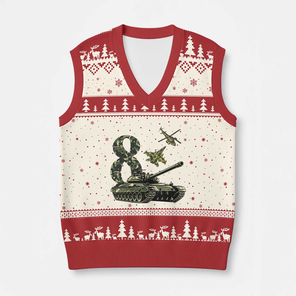 Cute Little Soldier 8th Birthday V-Neck Knit Sweater Vest Camo Tank Tiny Trooper Party