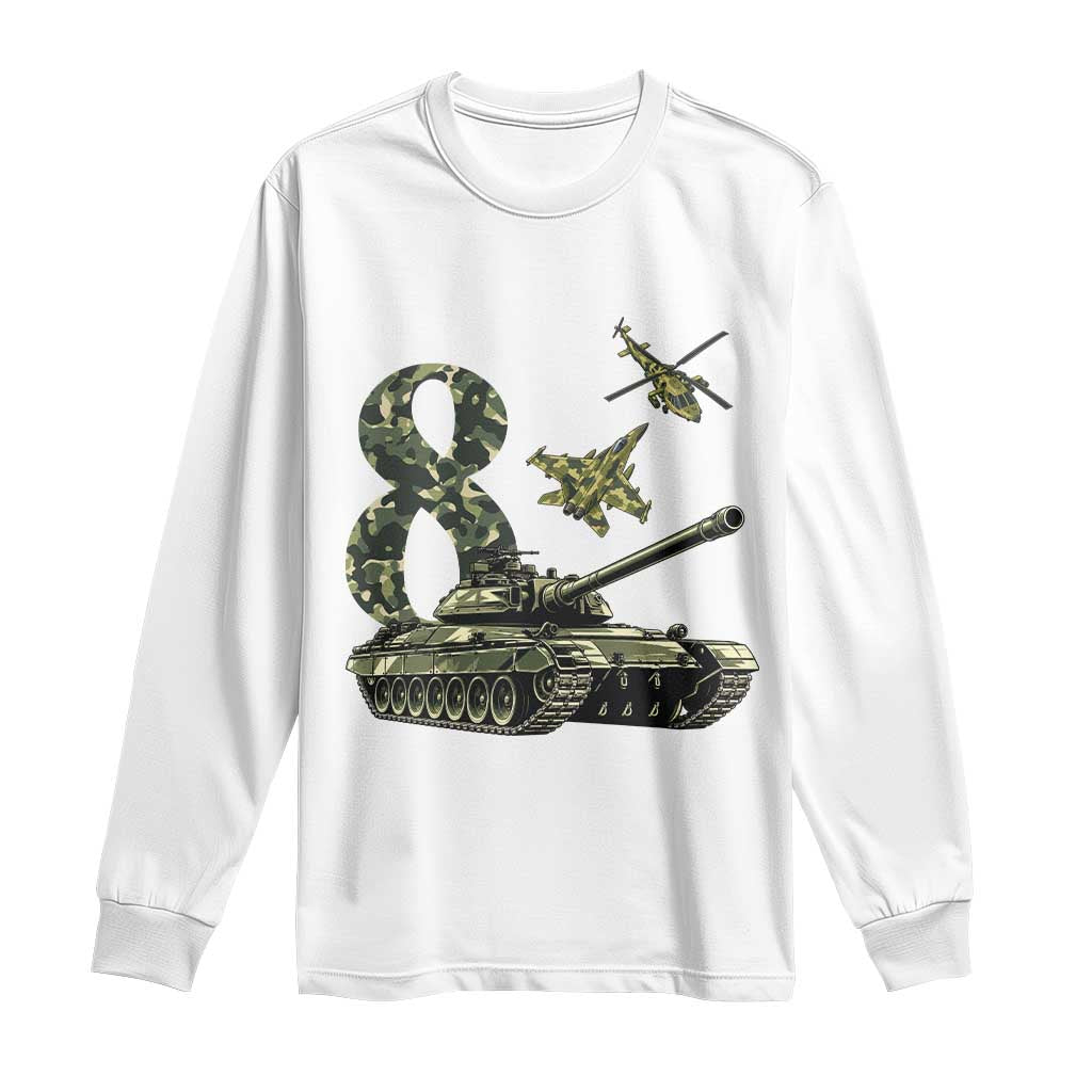 Cute Little Soldier 8th Birthday Long Sleeve Shirt Camo Tank Tiny Trooper Party