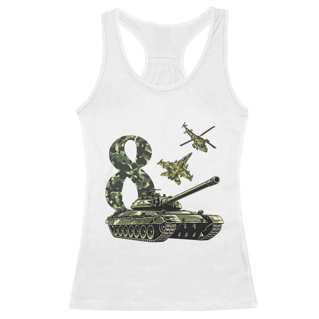 Cute Little Soldier 8th Birthday Racerback Tank Top Camo Tank Tiny Trooper Party